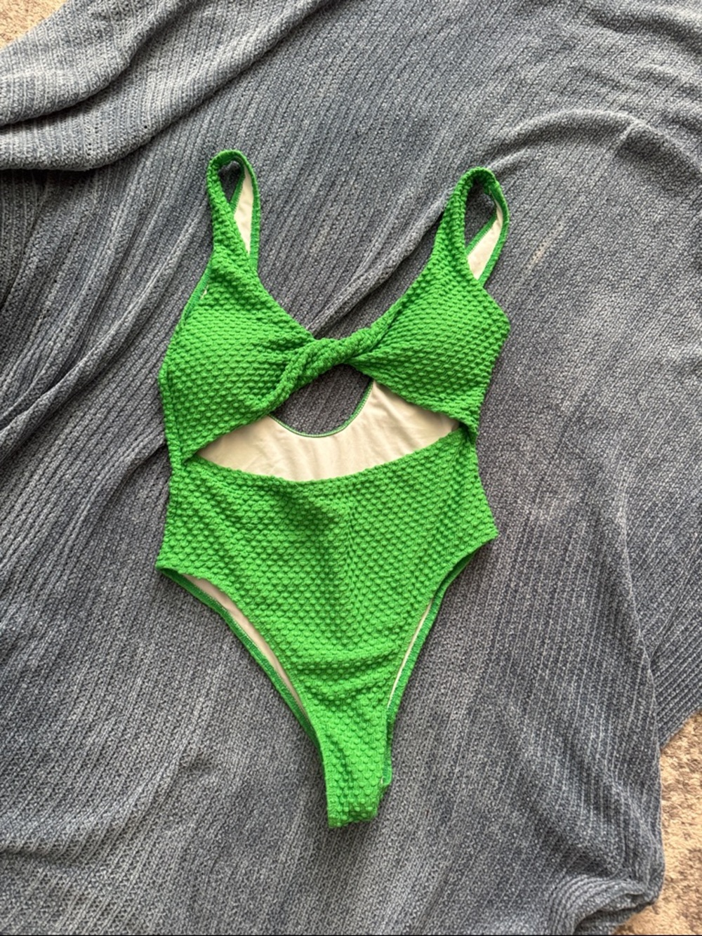 SHEIN Bright Green Textured Cutout One-Piece Swimsuit